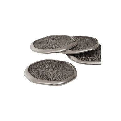Silva Set Of Four Oak Effect Silver Top Coasters