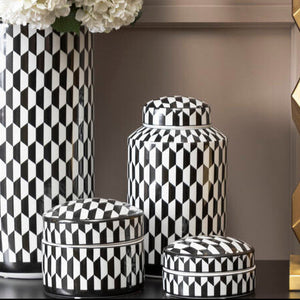 Marlo Small Black and White Geometric Print Ceramic Trinket Box