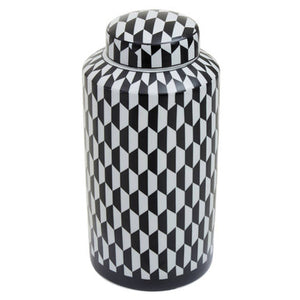 Marlo Large Black And White Geometric Print Ceramic Jar