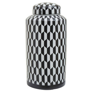 Marlo Large Black And White Geometric Print Ceramic Jar