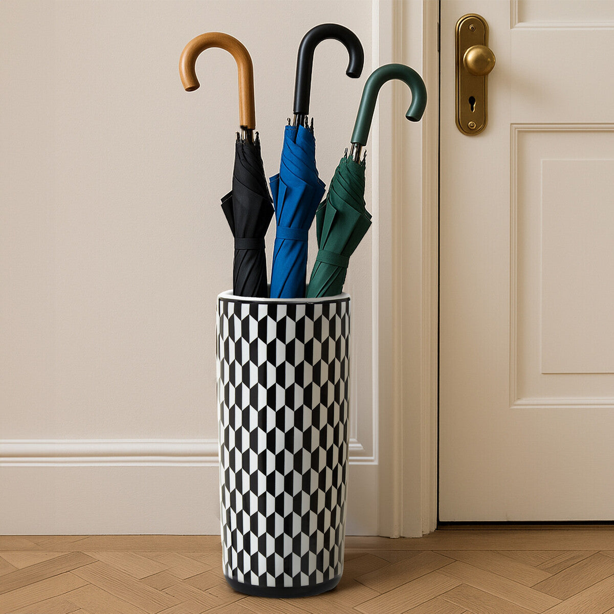 Marlo Black and White Geometric Print Ceramic Umbrella Stand