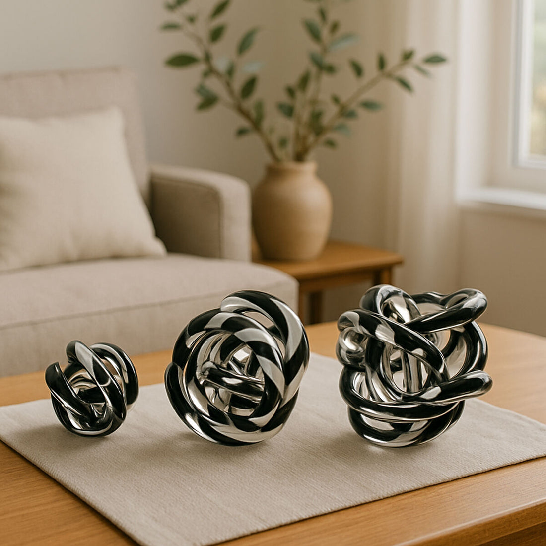 Knot Decor Black And White Glass Ornament