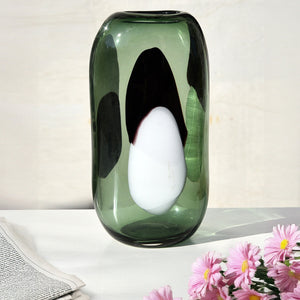 Small Green Glass Vase with Abstract Pattern | Hania