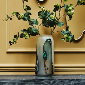 Hakan Tall Glass Vase with Marbled Design