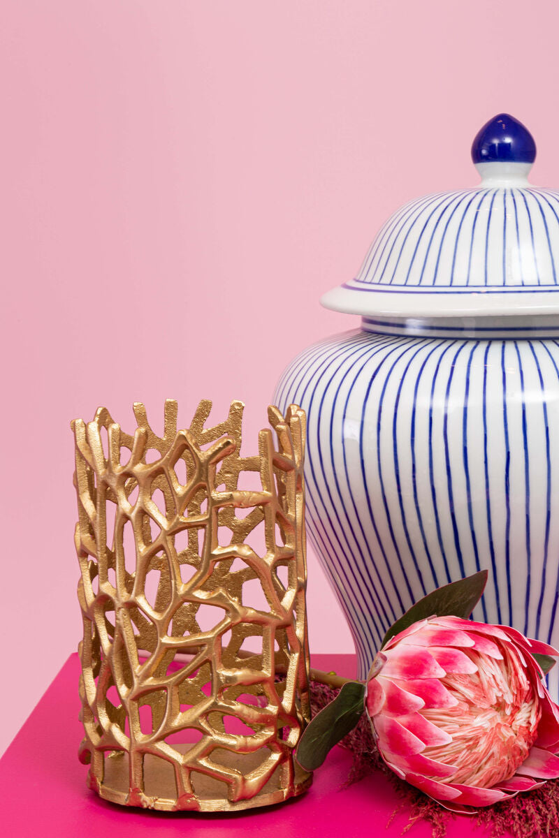 Damson Small White And Blue Ceramic Jar