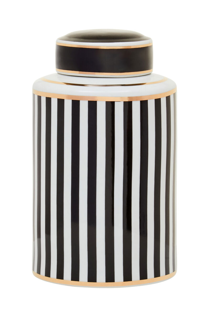 Doria Small Black And White Stripes Ceramic Jar