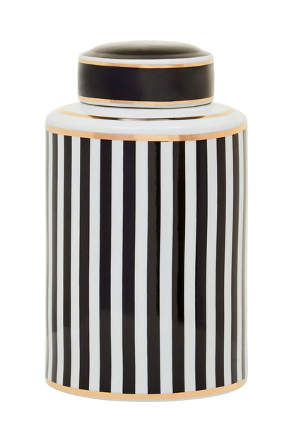 Doria Small Black And White Stripes Ceramic Jar