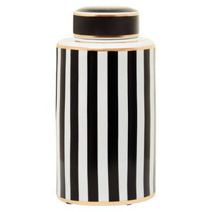 Doria Large Black And White Stripes Ceramic Jar