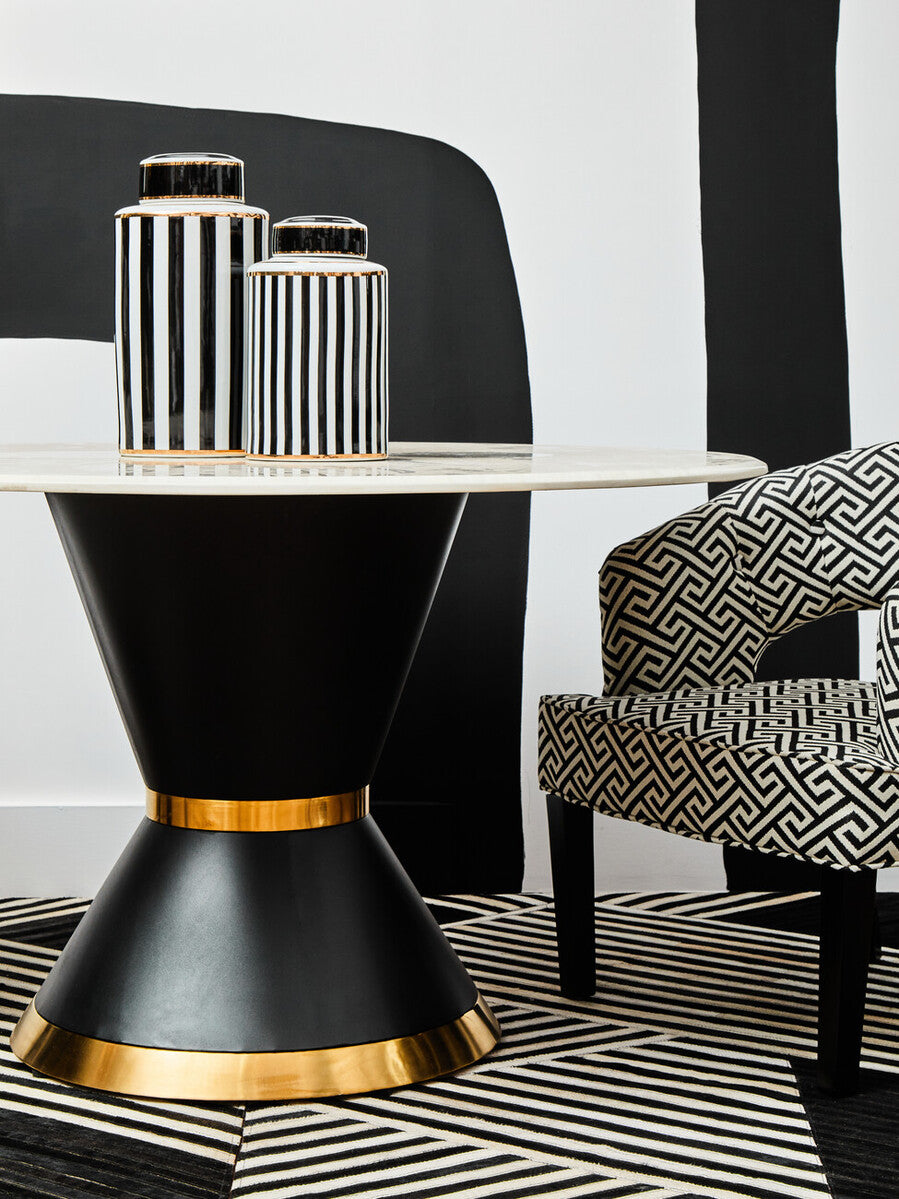 Doria Large Black And White Stripes Ceramic Jar