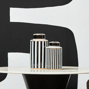 Doria Large Black And White Stripes Ceramic Jar