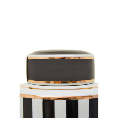 Doria Large Black And White Stripes Ceramic Jar