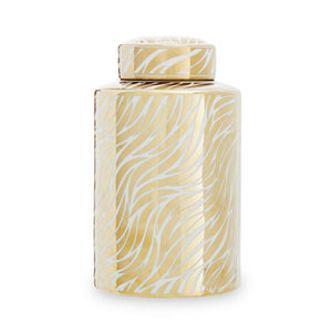 Doria Small White And Gold Finish Ceramic Jar