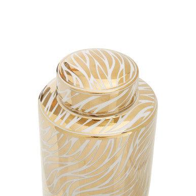 Doria Small White And Gold Finish Ceramic Jar