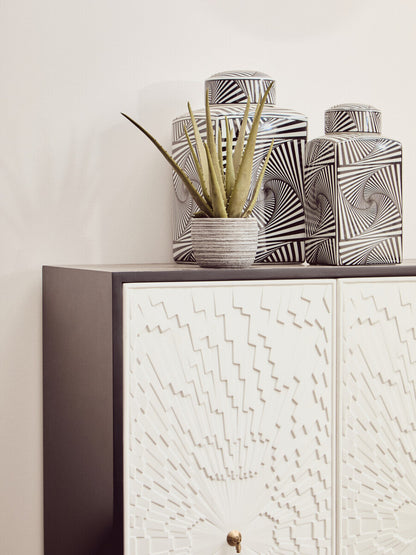 Doria Large Black And White Ceramic Jar