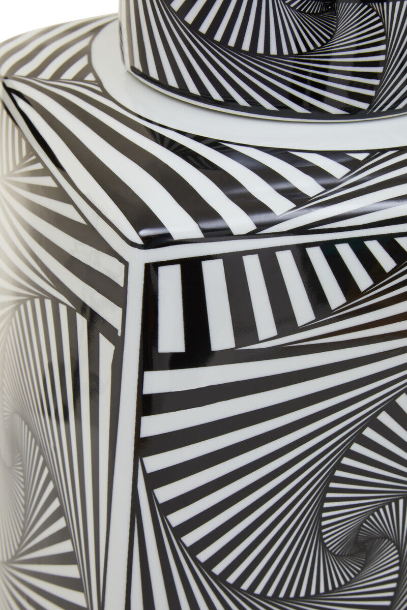 Doria Large Black And White Ceramic Jar