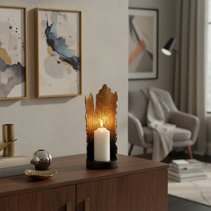 Deomali Small Ombre Black and Gold Candle Holder