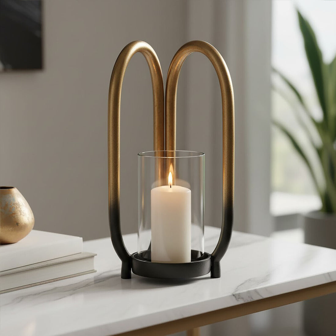 Deomali Small Ombre Black and Gold Finish Candle Holder