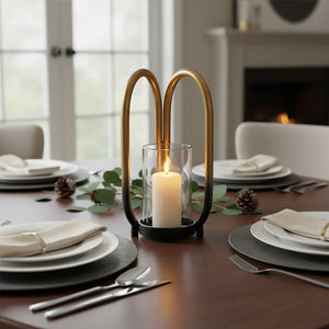 Deomali Small Ombre Black and Gold Finish Candle Holder