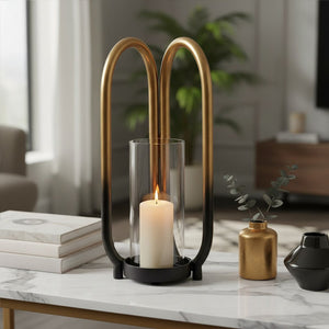 Large Ombre Black and Gold Finish Candle Holder | Deomali