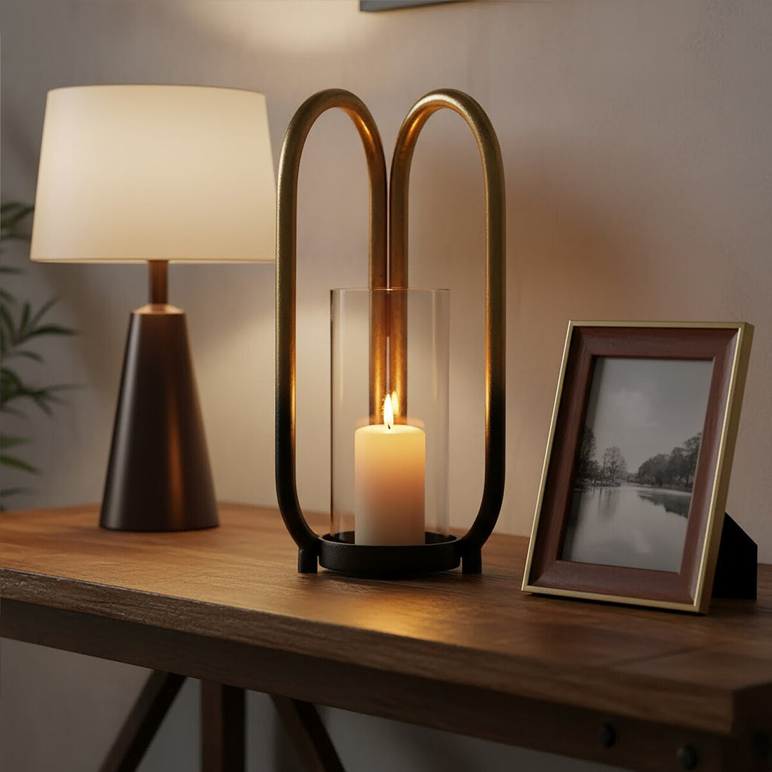 Deomali Large Ombre Black and Gold Finish Candle Holder