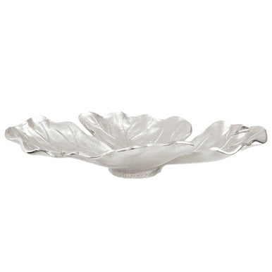 Decorative white leaf-shaped bowl on a white background