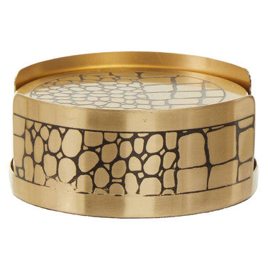 Meko Set of 4 Gold Finish Croc Pattern Coasters And Holder
