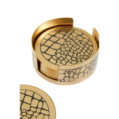 Meko Set of 4 Gold Finish Croc Pattern Coasters And Holder