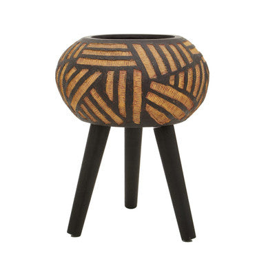 Decorative pot with geometric pattern on a white background