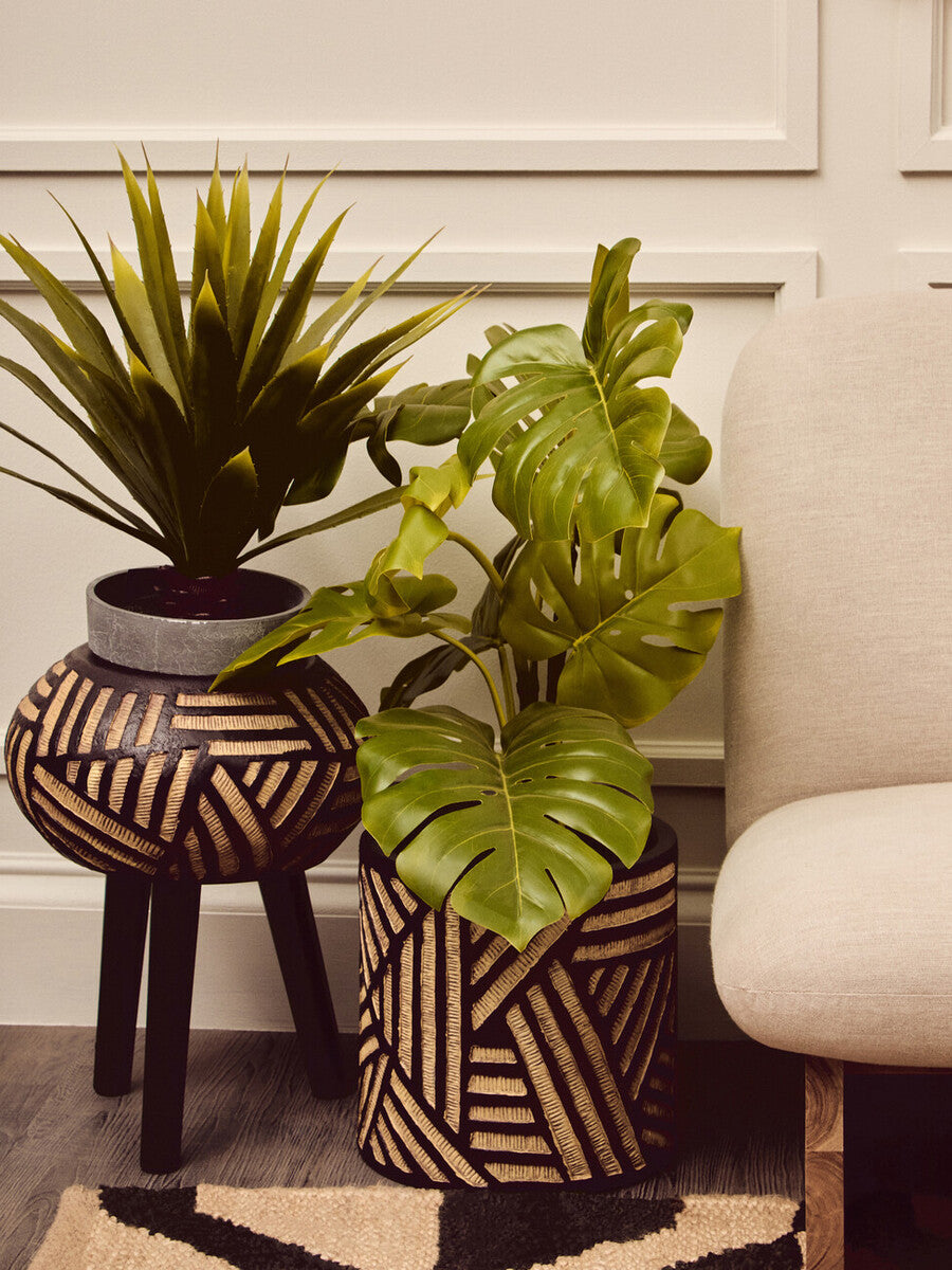 Darnell Natural And Black Tapered Planter