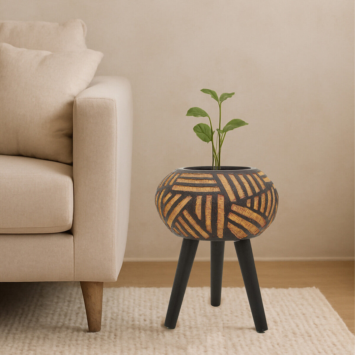 Darnell Natural And Black Tapered Planter