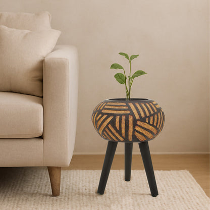 Darnell Natural And Black Tapered Planter