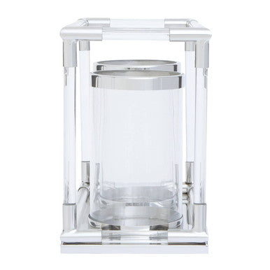 Lucita Double Silver Steel And Acrylic Candle Holder