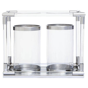 Lucita Double Silver Steel And Acrylic Candle Holder