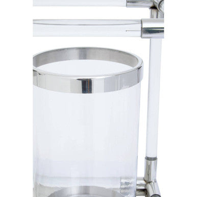 Lucita Double Silver Steel And Acrylic Candle Holder