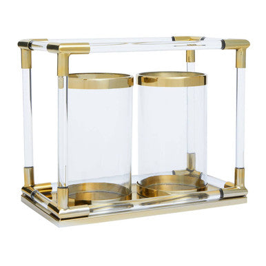Lucita Double Candle Holder in Gold Finish and Acrylic