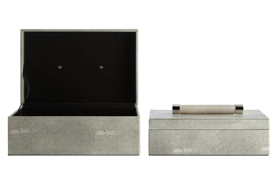 Cardona Set of Two Grey Shagreen Effect Trinket Boxes