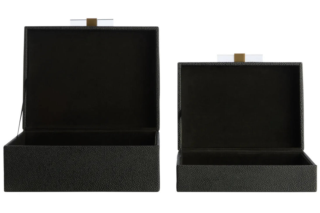 Cardona Set of Two Black Shagreen Effect Trinket Boxes
