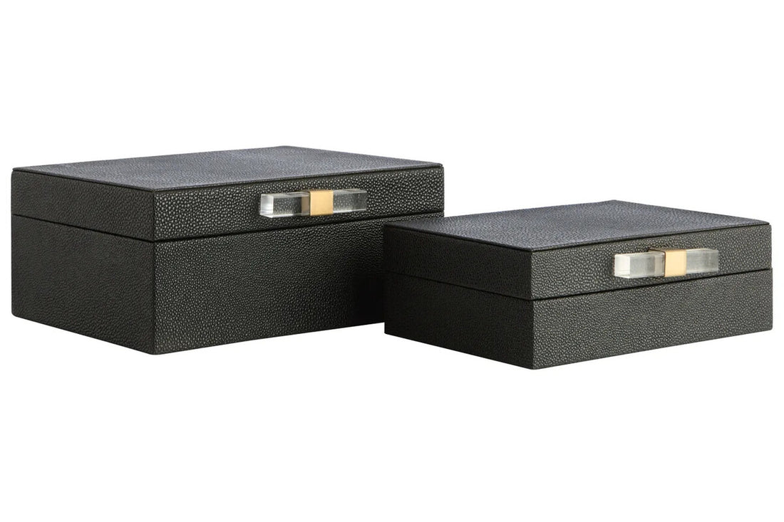 Cardona Set of Two Black Shagreen Effect Trinket Boxes