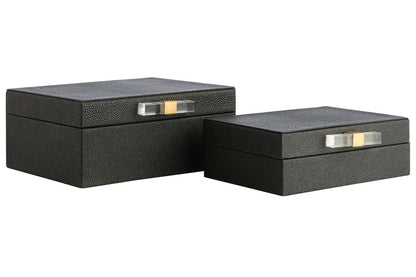 Cardona Set of Two Black Shagreen Effect Trinket Boxes