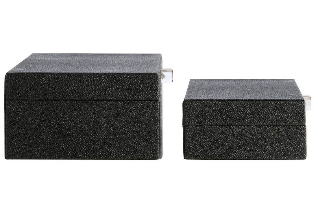 Cardona Set of Two Black Shagreen Effect Trinket Boxes