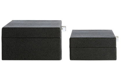 Cardona Set of Two Black Shagreen Effect Trinket Boxes