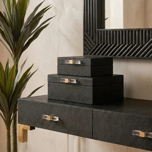 Set of Two Black Shagreen Effect Trinket Boxes | Cardona