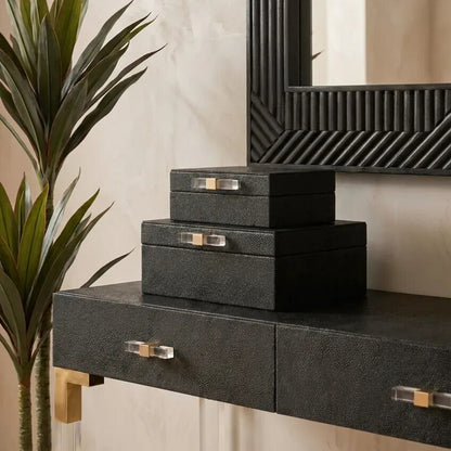 Cardona Set of Two Black Shagreen Effect Trinket Boxes