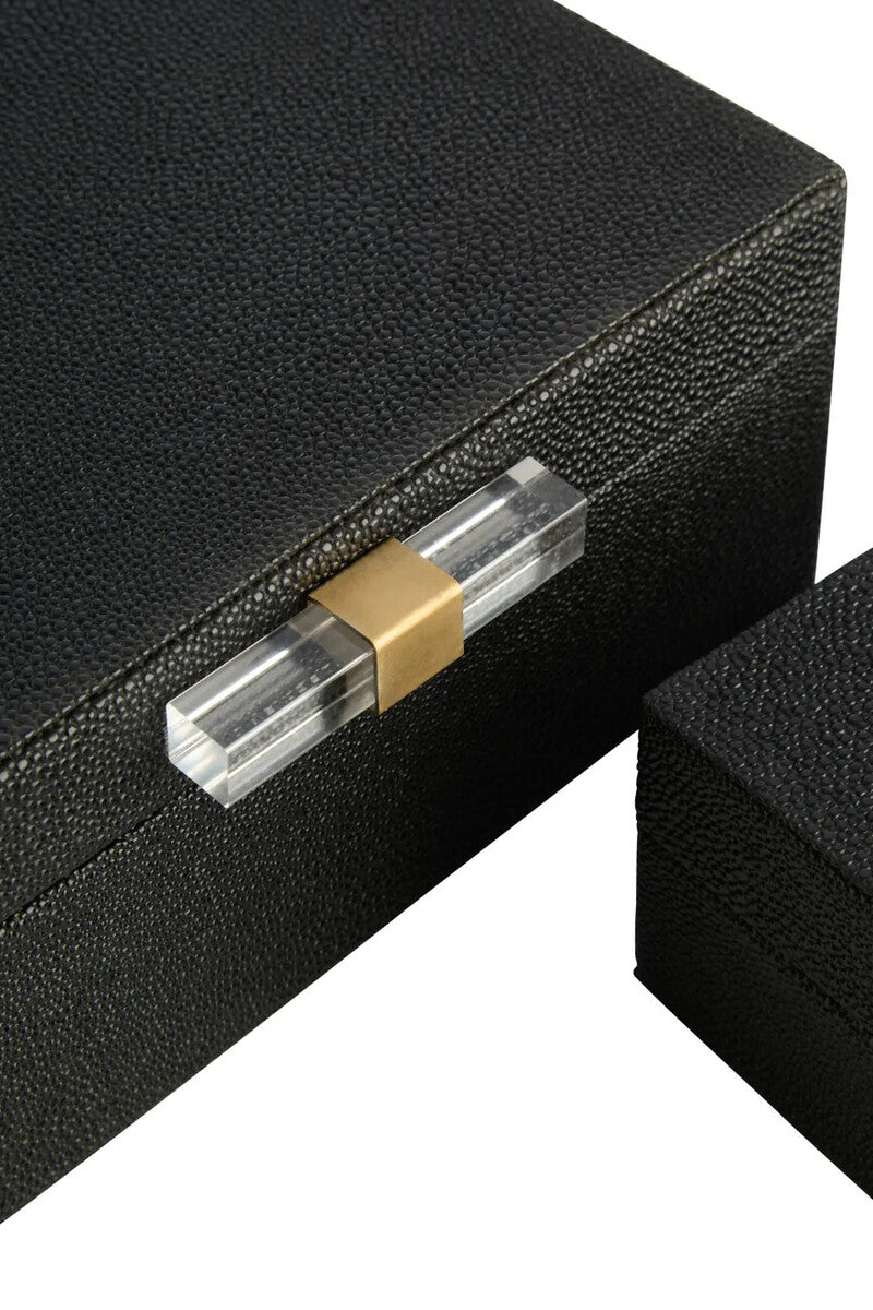 Cardona Set of Two Black Shagreen Effect Trinket Boxes