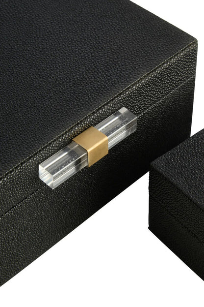 Cardona Set of Two Black Shagreen Effect Trinket Boxes