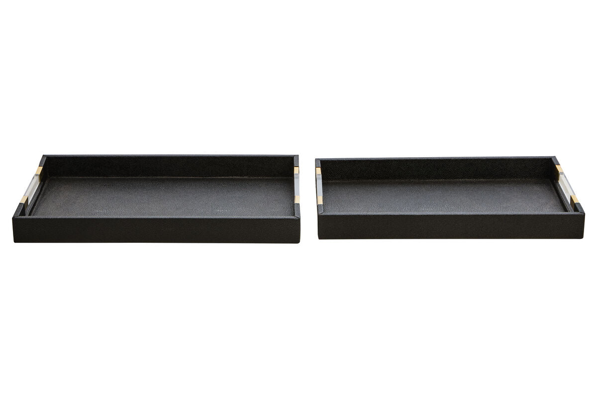 Cardona Set Of Two Black Shagreen Effect Trays