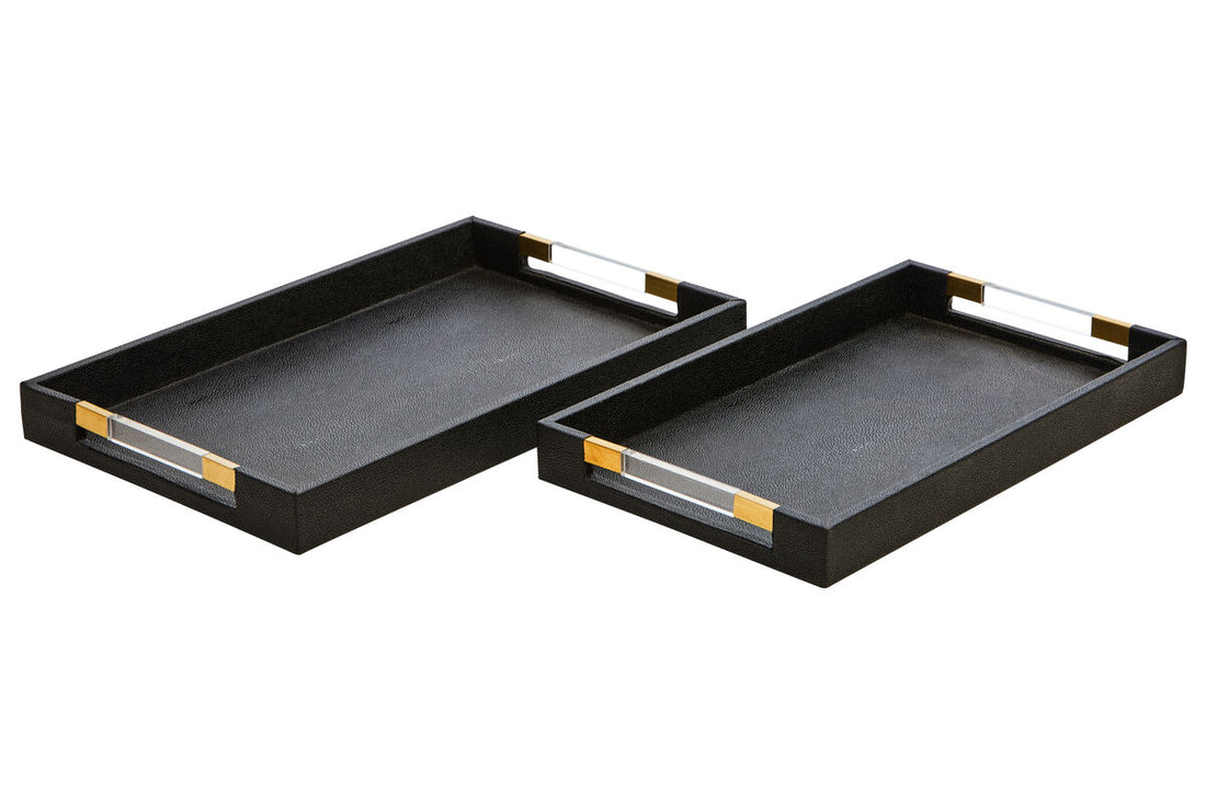 Cardona Set Of Two Black Shagreen Effect Trays