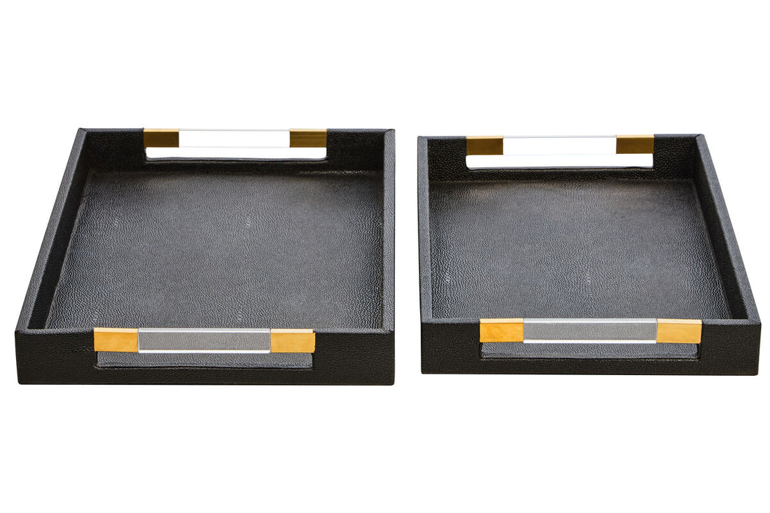 Cardona Set Of Two Black Shagreen Effect Trays