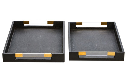 Cardona Set Of Two Black Shagreen Effect Trays