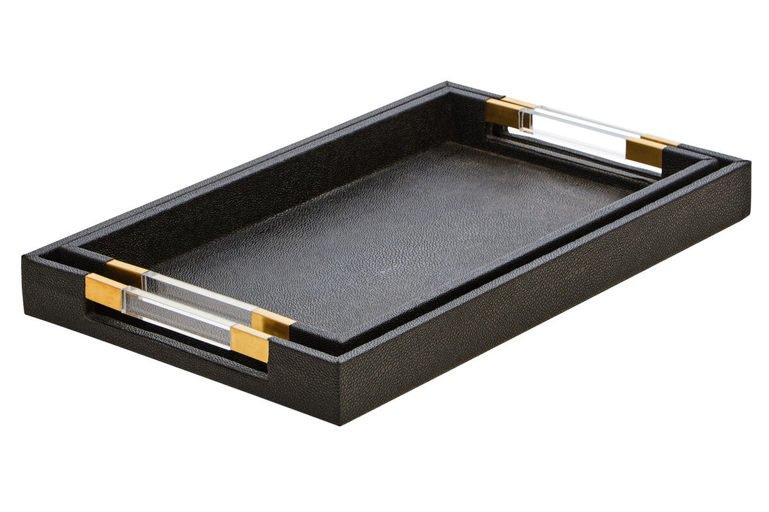 Cardona Set Of Two Black Shagreen Effect Trays